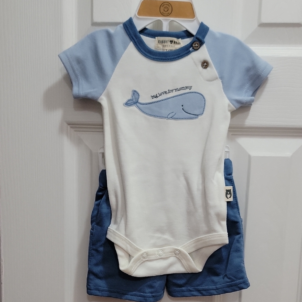 Baby Whale Bodysuit and Shorts Set - Blue and White
